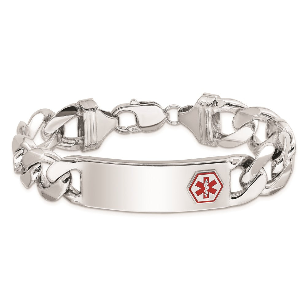 Sterling Silver Rhodium Plated Medical Id Curb Link Bracelet
