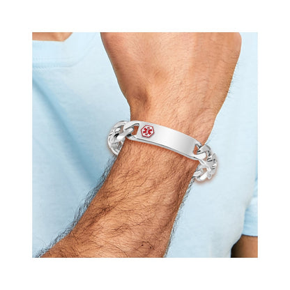 Sterling Silver Rhodium Plated Medical Id Curb Link Bracelet