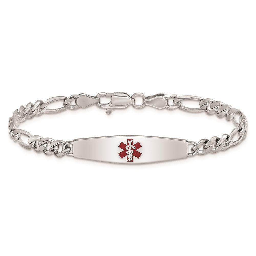 Sterling Silver Rhodium Plated Medical Id Figaro Link Bracelet