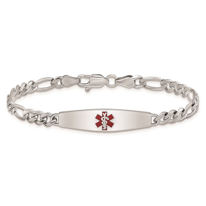 Sterling Silver Rhodium Plated Medical Id Figaro Link Bracelet