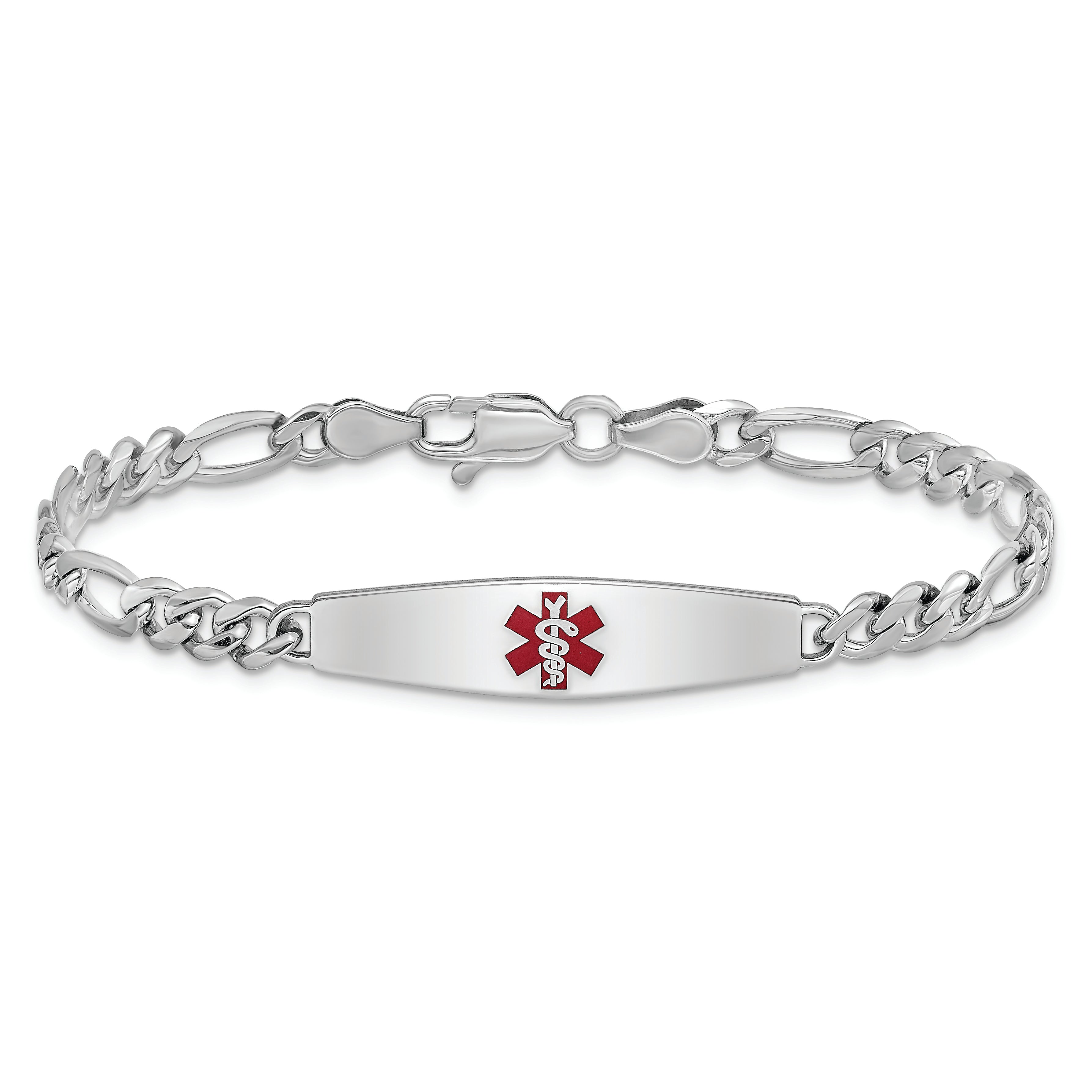 Sterling Silver Rhodium Plated Medical Id Figaro Link Bracelet