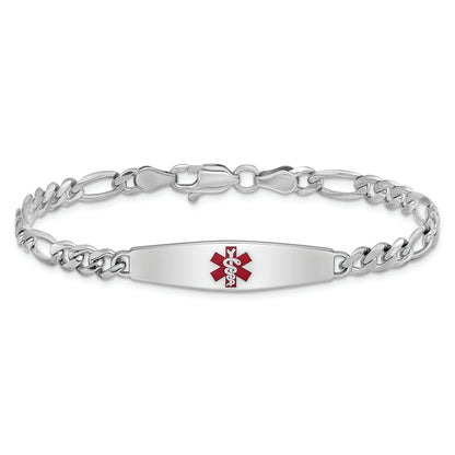 Sterling Silver Rhodium Plated Medical Id Figaro Link Bracelet