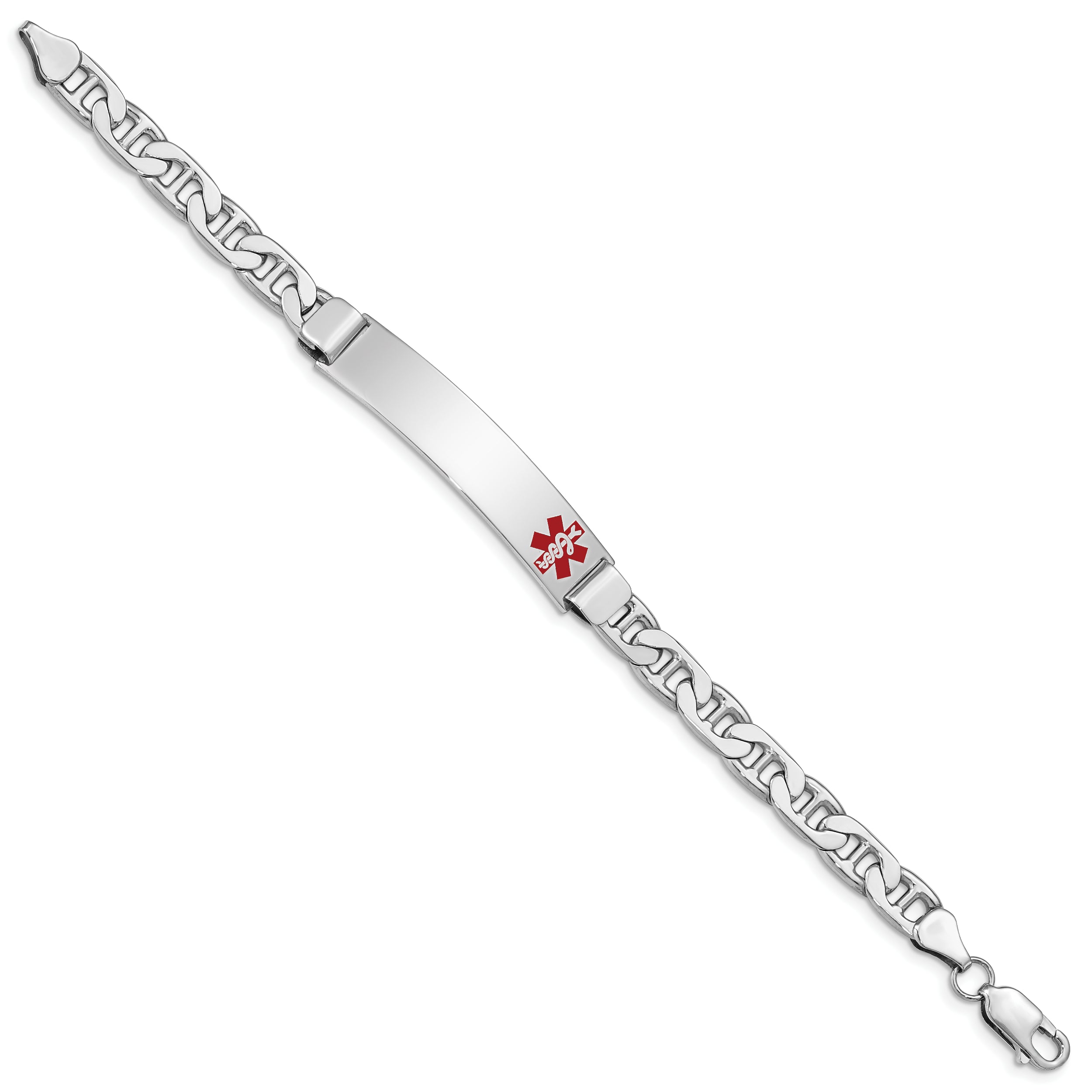 Sterling Silver Rhodium Plated Medical Id Anchor Link Bracelet