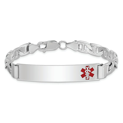 Sterling Silver Rhodium Plated Medical Id Anchor Link Bracelet