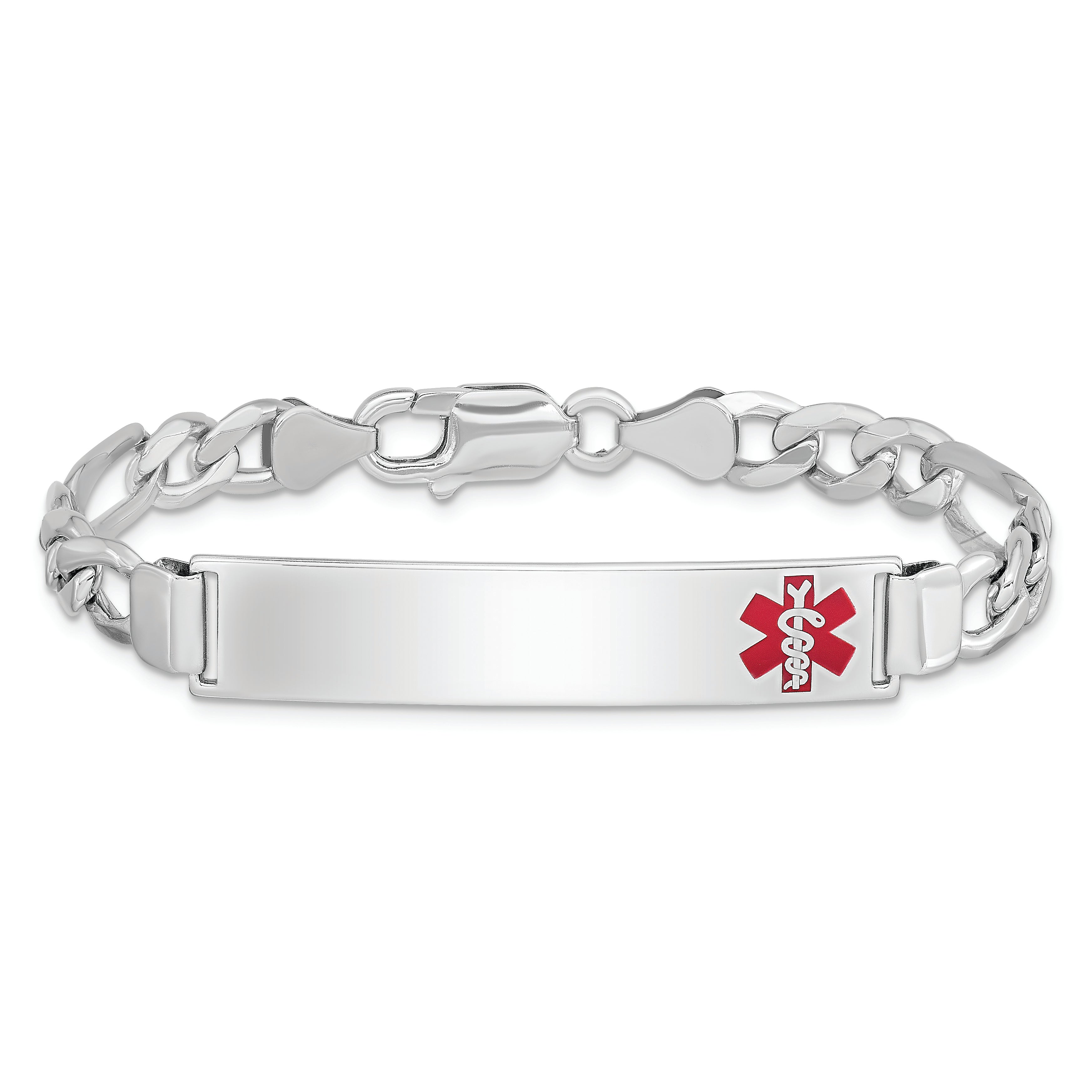 Sterling Silver Rhodium Plated Medical Id Figaro Link Bracelet