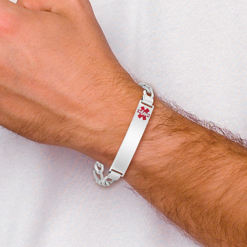 Sterling Silver Rhodium Plated Medical Id Figaro Link Bracelet