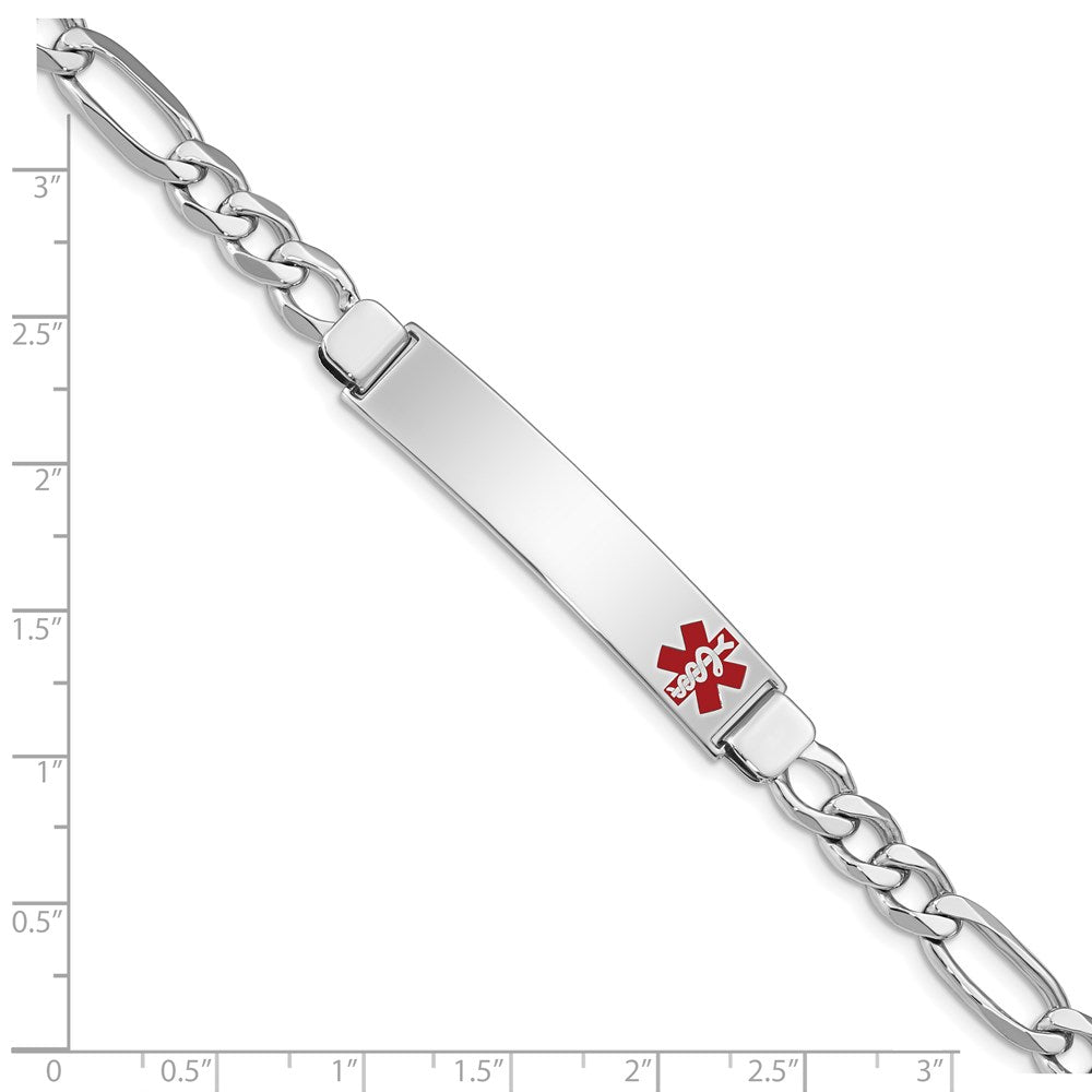 Sterling Silver Rhodium Plated Medical Id Figaro Link Bracelet