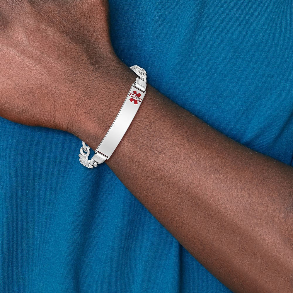 Sterling Silver Rhodium Plated Medical Id Curb Link Bracelet