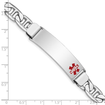 Sterling Silver Rhodium Plated Medical Id Anchor Link Bracelet