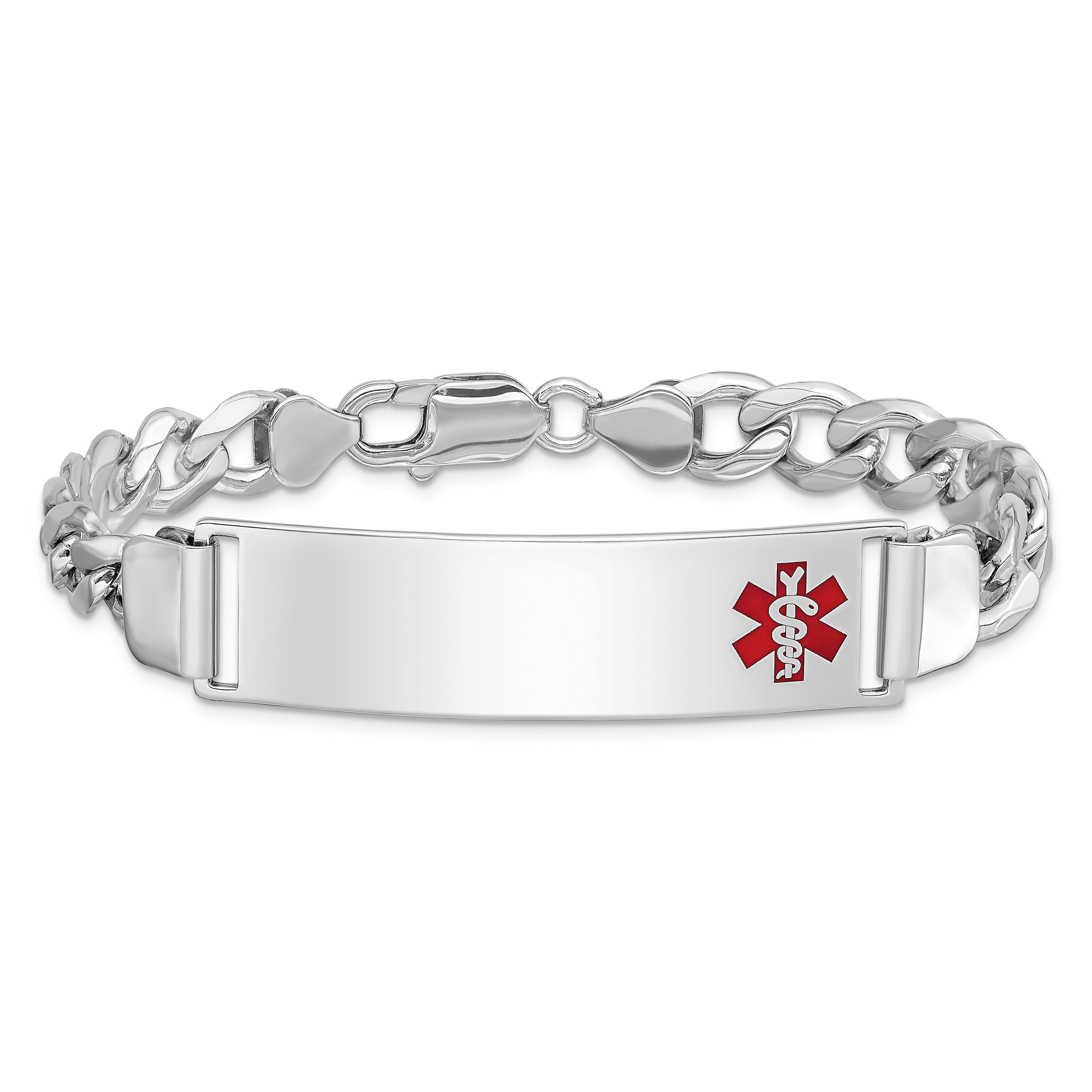 Sterling Silver Rhodium Plated Medical Id Curb Link Bracelet