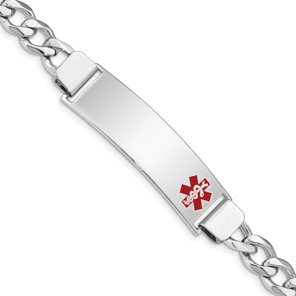 Sterling Silver Rhodium Plated Medical Id Curb Link Bracelet