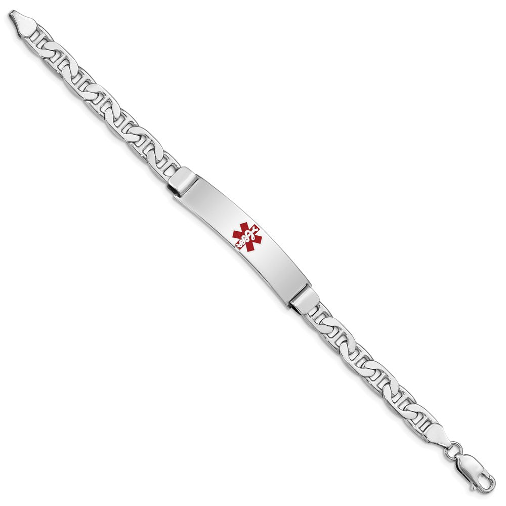 Sterling Silver Rhodium Plated Medical Id Anchor Link Bracelet
