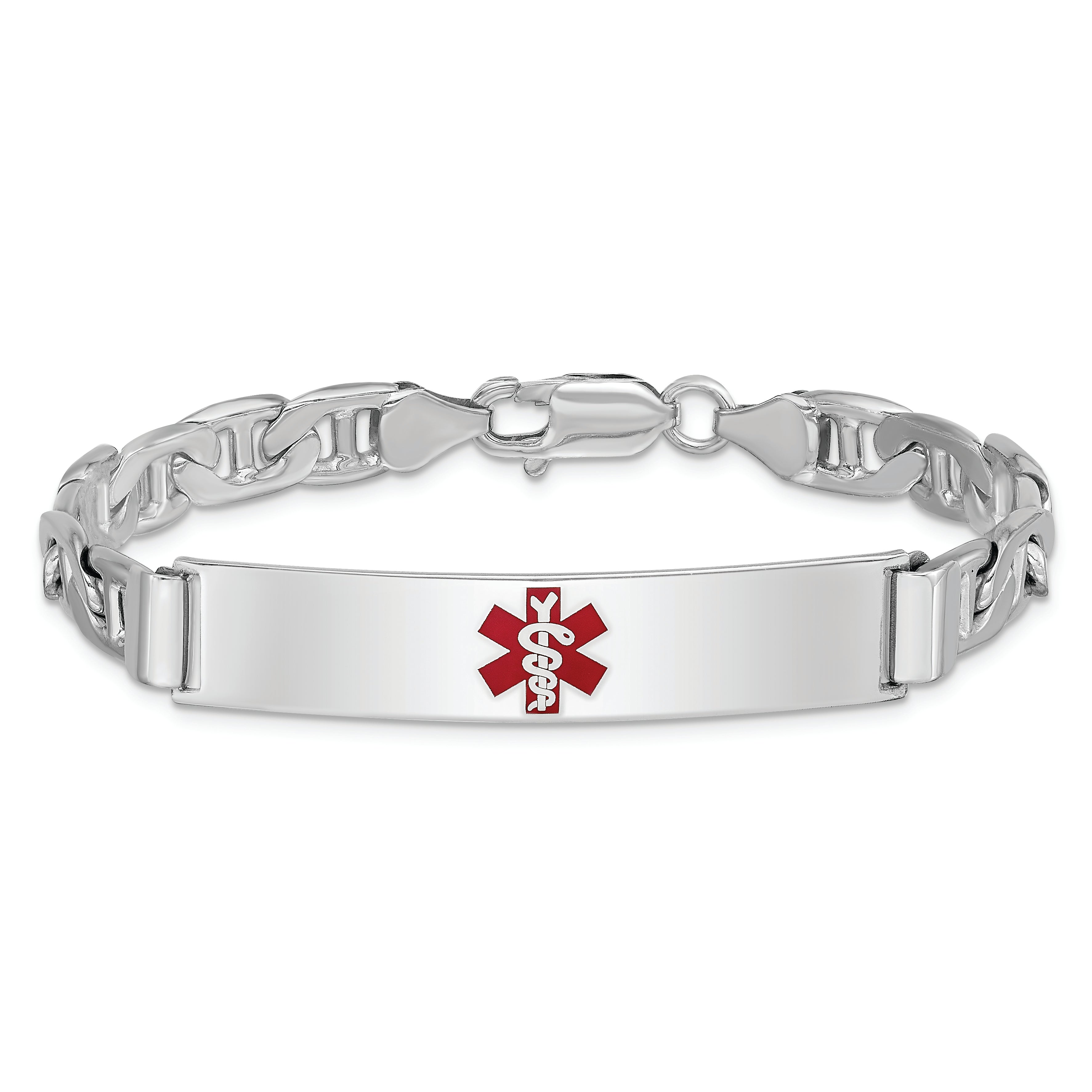 Sterling Silver Rhodium Plated Medical Id Anchor Link Bracelet