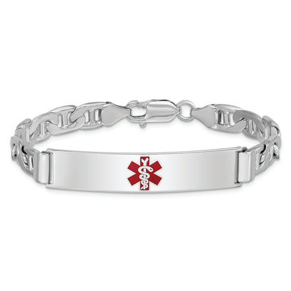 Sterling Silver Rhodium Plated Medical Id Anchor Link Bracelet