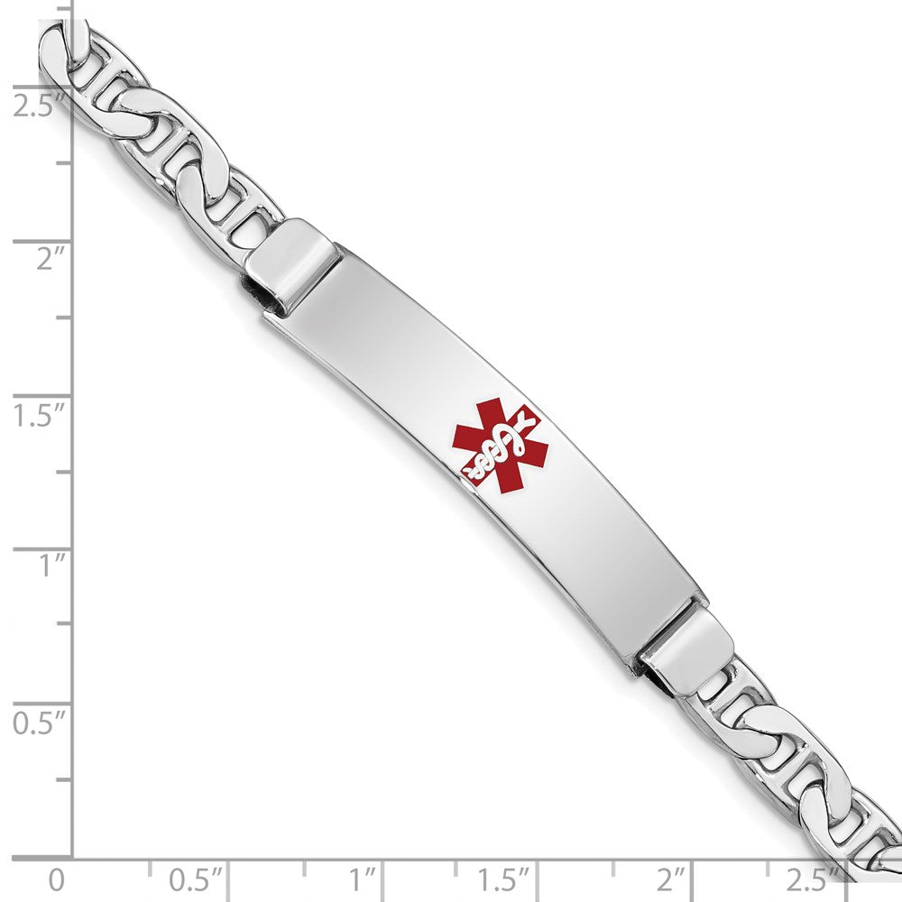 Sterling Silver Rhodium Plated Medical Id Anchor Link Bracelet