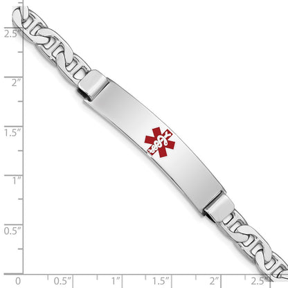 Sterling Silver Rhodium Plated Medical Id Anchor Link Bracelet