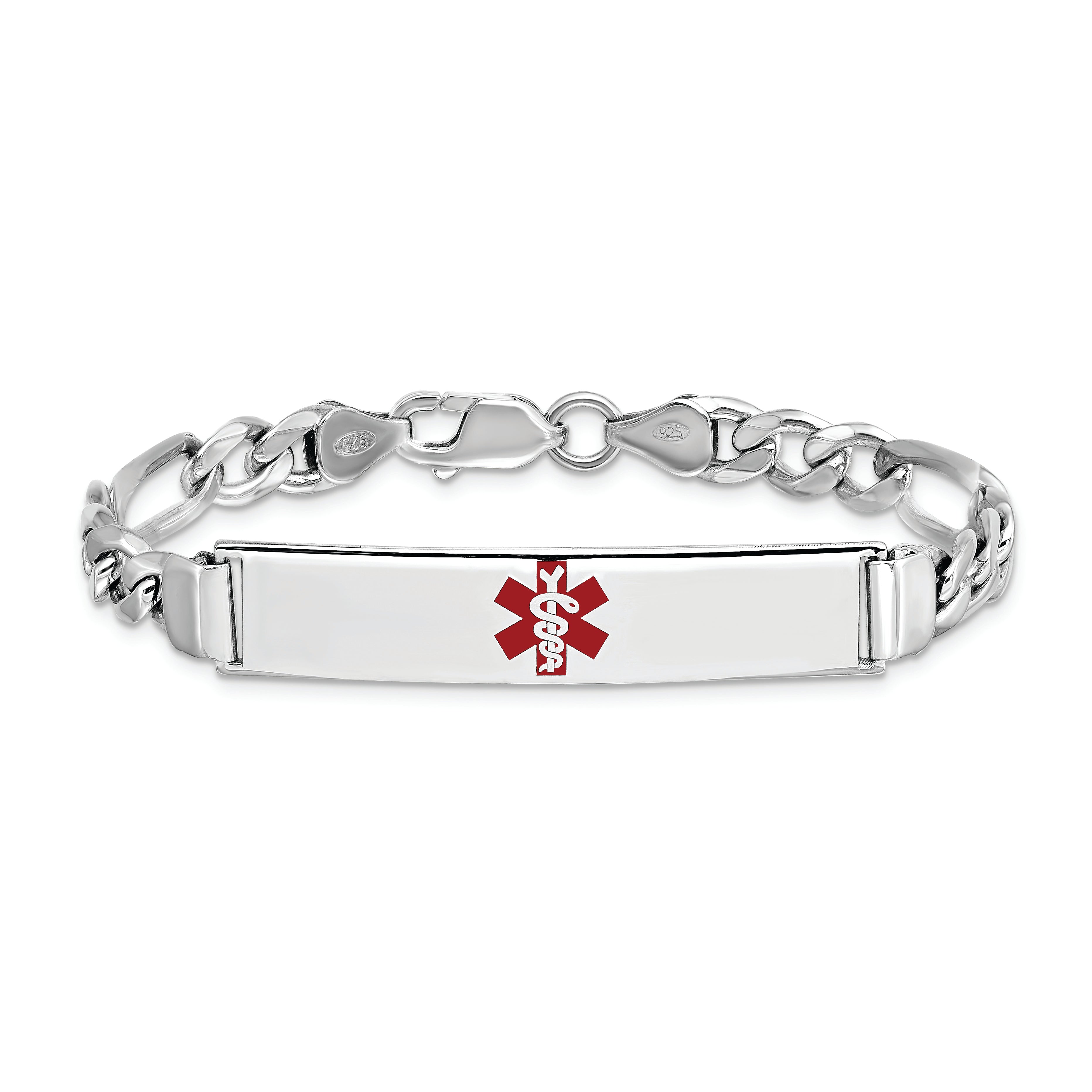 Sterling Silver Rhodium Plated Medical Id Figaro Link Bracelet