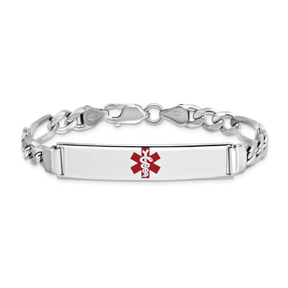 Sterling Silver Rhodium Plated Medical Id Figaro Link Bracelet