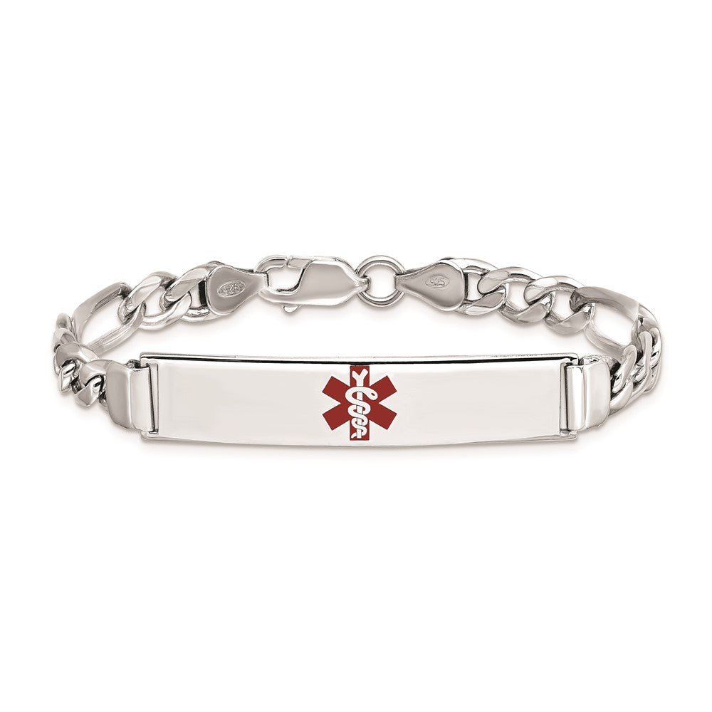 Sterling Silver Rhodium Plated Medical Id Figaro Link Bracelet