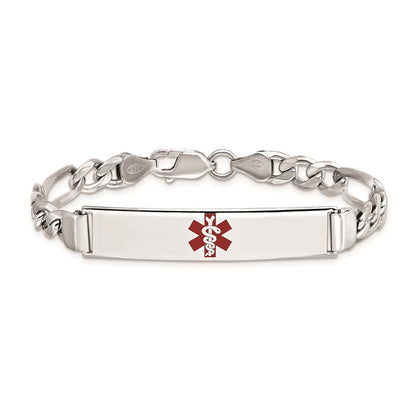 Sterling Silver Rhodium Plated Medical Id Figaro Link Bracelet