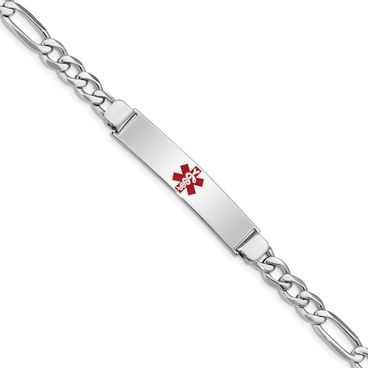Sterling Silver Rhodium Plated Medical Id Figaro Link Bracelet