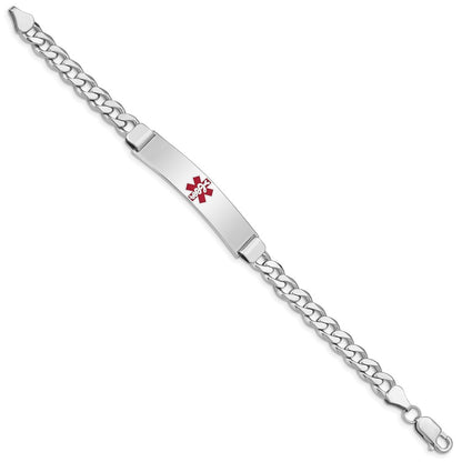 Sterling Silver Rhodium Plated Medical Id Curb Link Bracelet