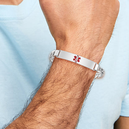 Sterling Silver Rhodium Plated Medical Id Curb Link Bracelet