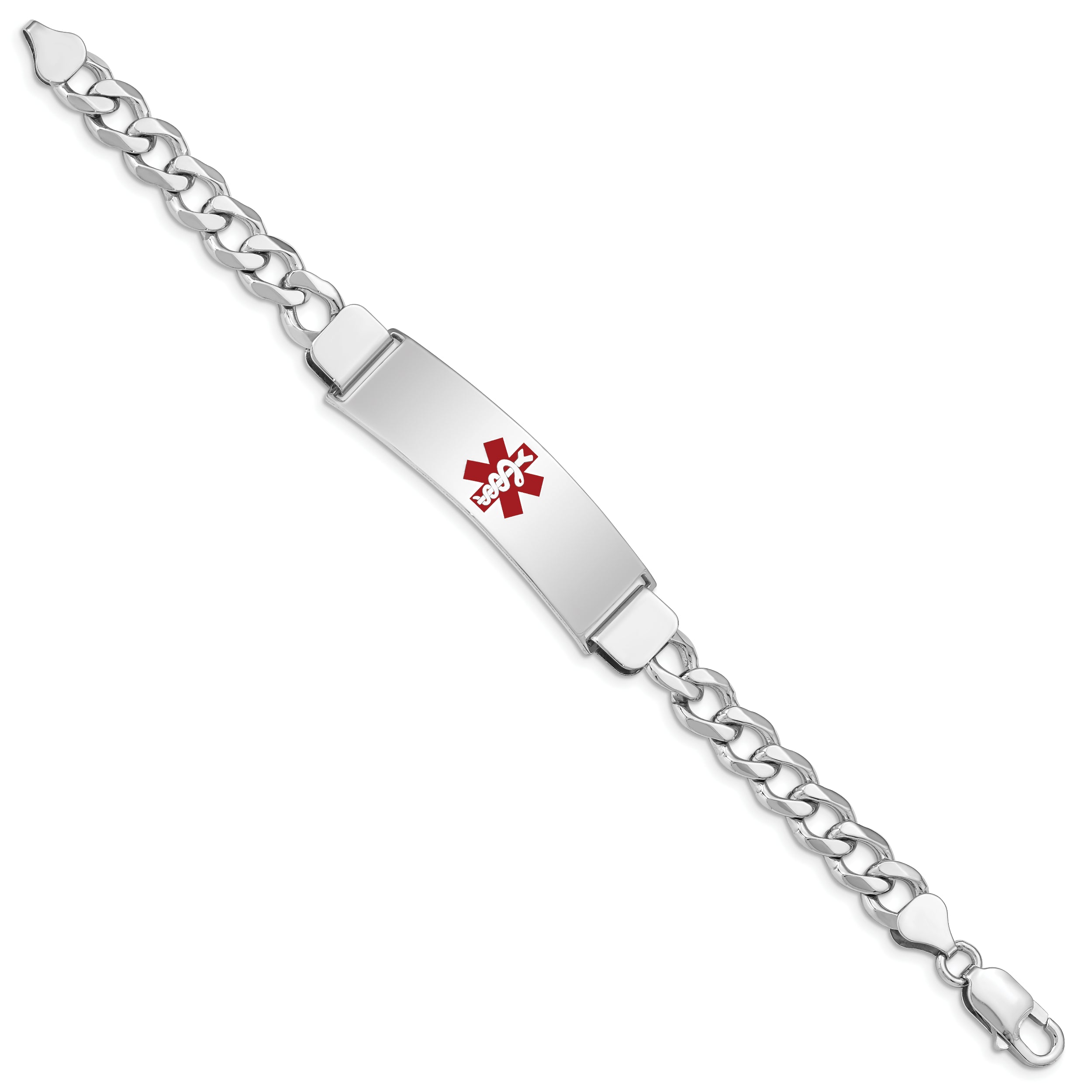Sterling Silver Rhodium Plated Medical Id Curb Link Bracelet