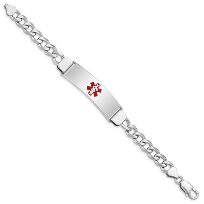 Sterling Silver Rhodium Plated Medical Id Curb Link Bracelet