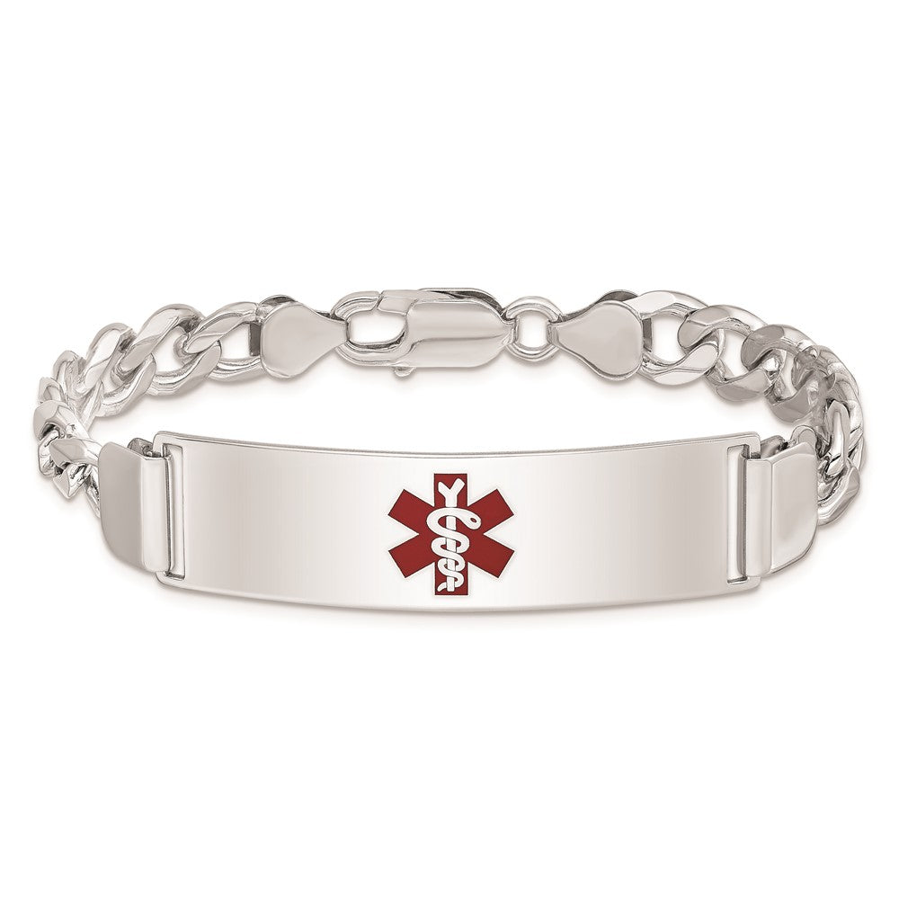 Sterling Silver Rhodium Plated Medical Id Curb Link Bracelet