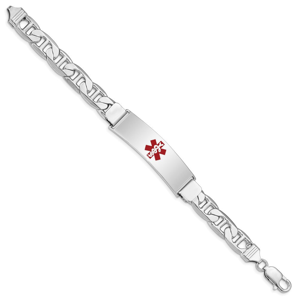 Sterling Silver Rhodium Plated Medical Id Anchor Link Bracelet