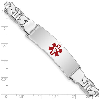 Sterling Silver Rhodium Plated Medical Id Anchor Link Bracelet