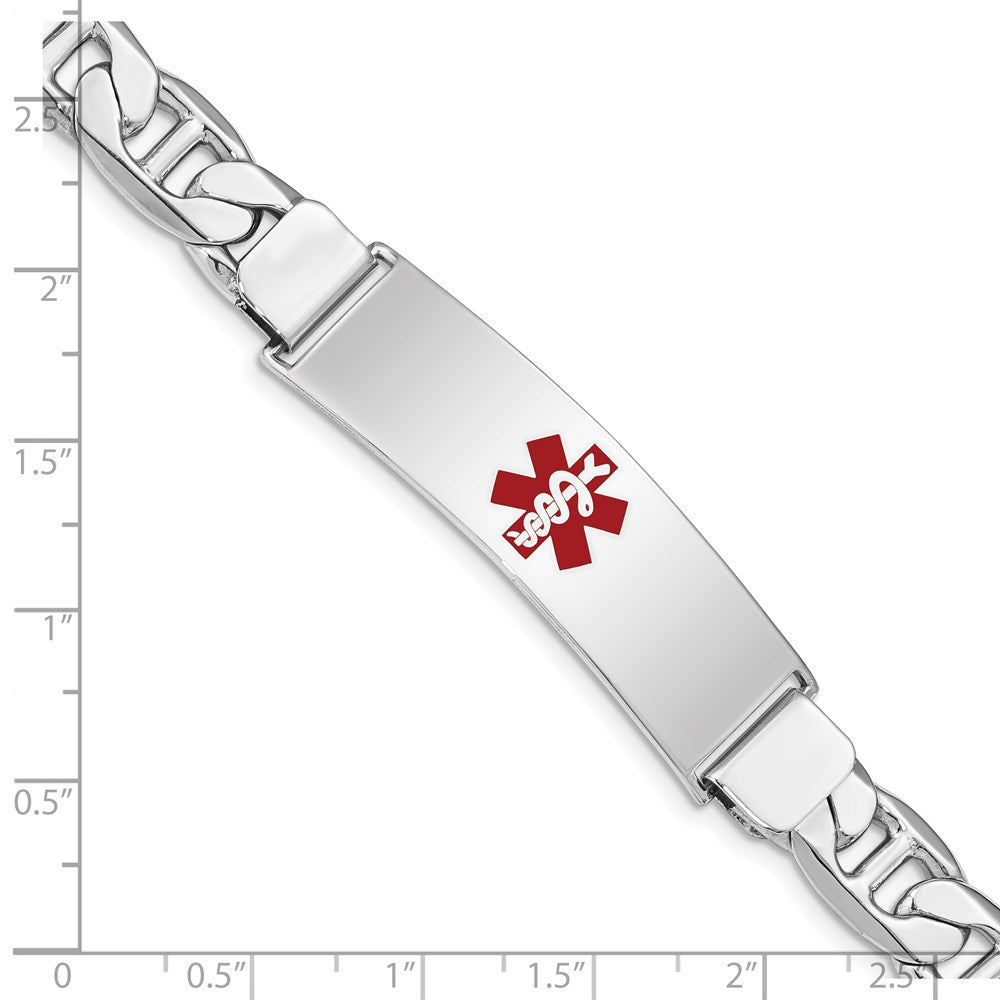 Sterling Silver Rhodium Plated Medical Id Anchor Link Bracelet