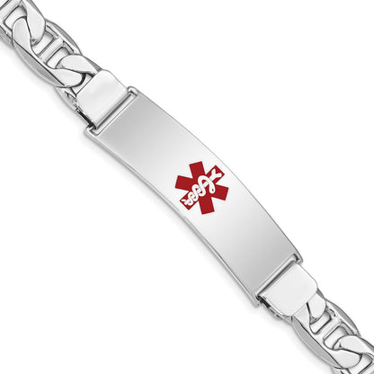 Sterling Silver Rhodium Plated Medical Id Anchor Link Bracelet