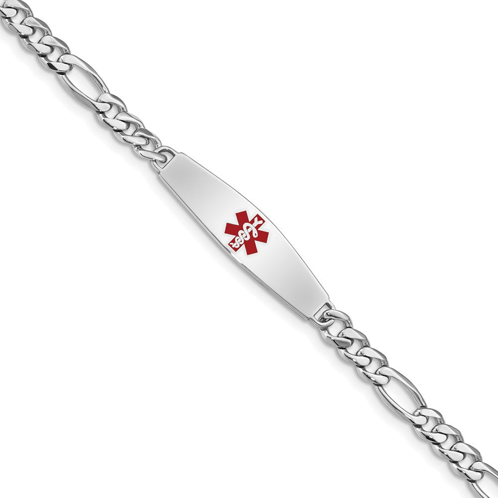Sterling Silver Rhodium Plated Medical Id Figaro Link Bracelet