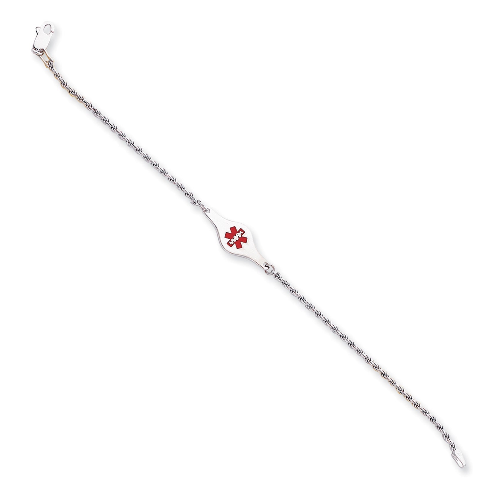 Sterling Silver Rhodium Plated Medical Id Rope Link Bracelet