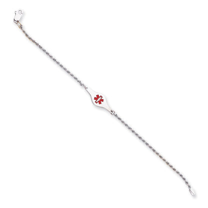Sterling Silver Rhodium Plated Medical Id Rope Link Bracelet