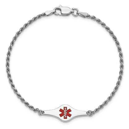 Sterling Silver Rhodium Plated Medical Id Rope Link Bracelet