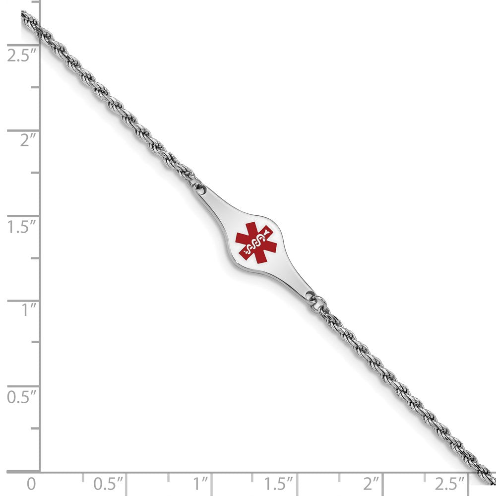 Sterling Silver Rhodium Plated Medical Id Rope Link Bracelet