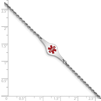 Sterling Silver Rhodium Plated Medical Id Rope Link Bracelet