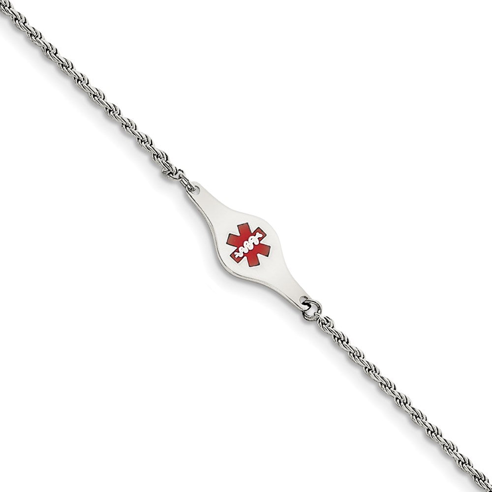 Sterling Silver Rhodium Plated Medical Id Rope Link Bracelet
