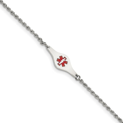 Sterling Silver Rhodium Plated Medical Id Rope Link Bracelet
