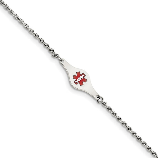 Sterling Silver Rhodium Plated Medical Id Rope Link Bracelet