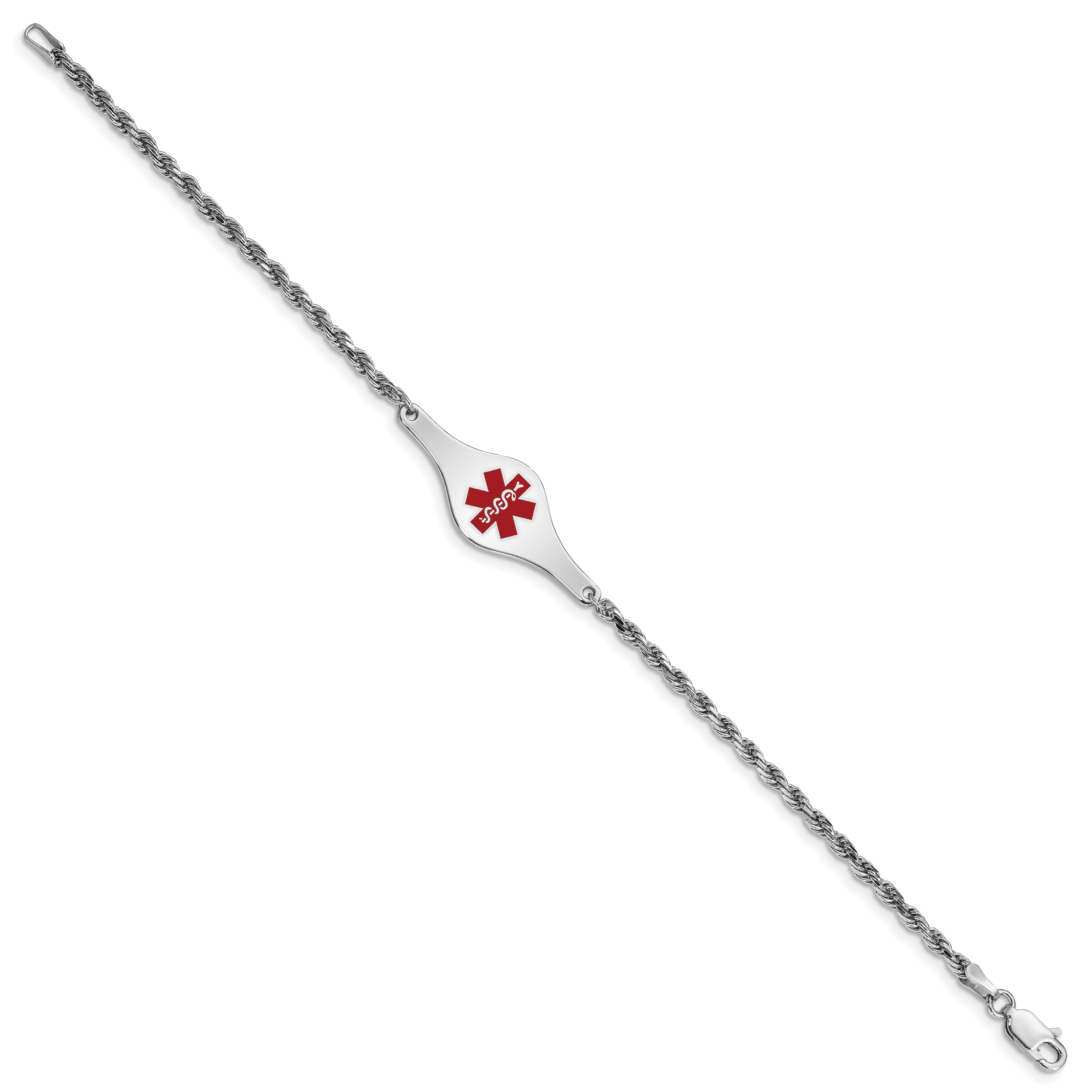 Sterling Silver Rhodium Plated Medical Id Rope Link Bracelet