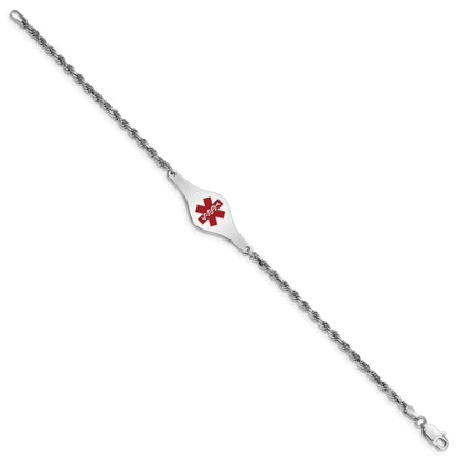 Sterling Silver Rhodium Plated Medical Id Rope Link Bracelet