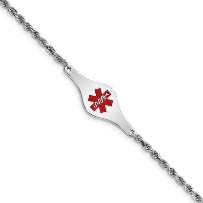 Sterling Silver Rhodium Plated Medical Id Rope Link Bracelet