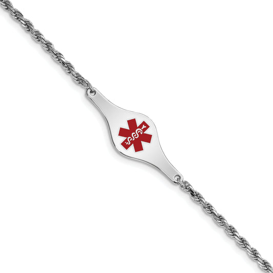Sterling Silver Rhodium Plated Medical Id Rope Link Bracelet