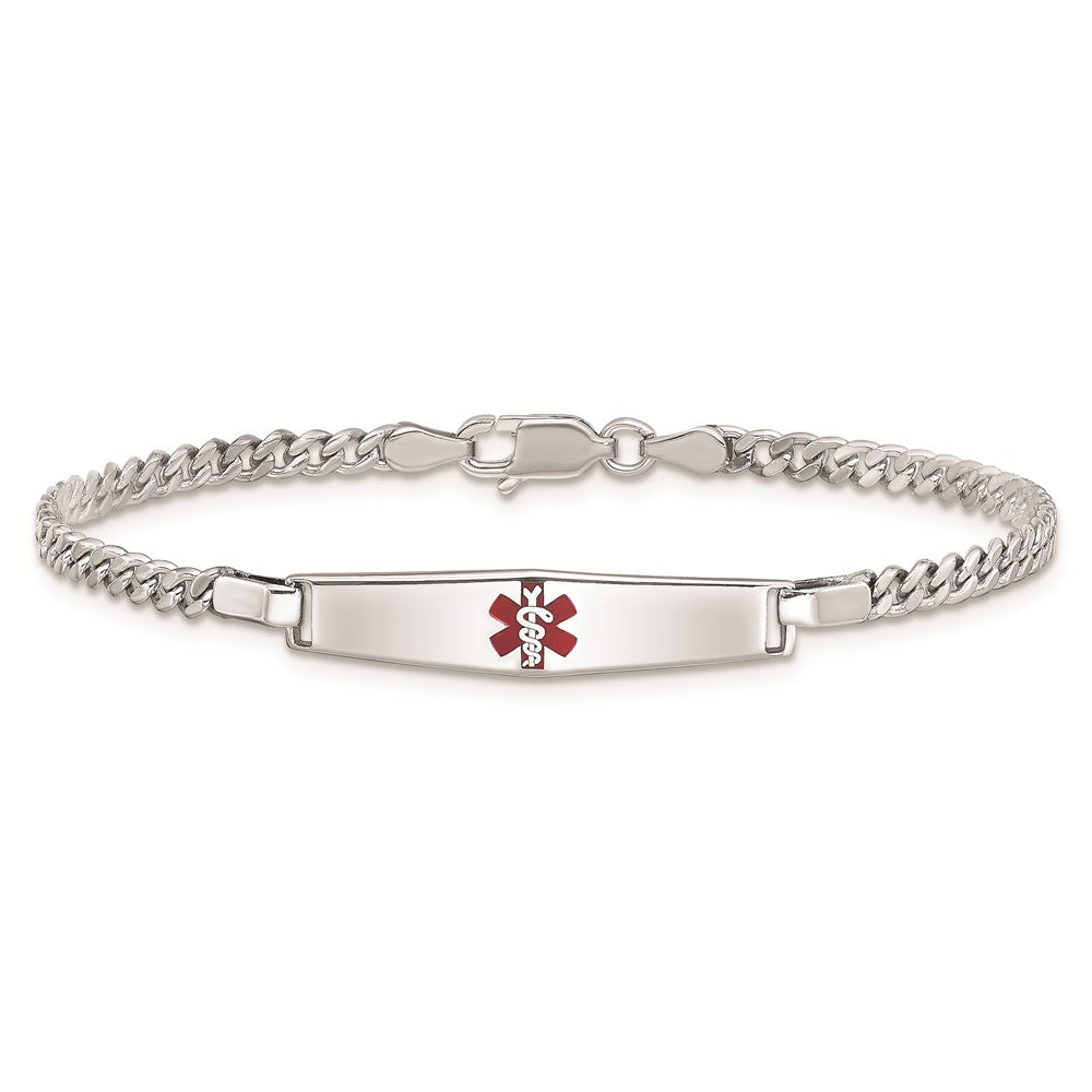 Sterling Silver Rhodium Plated Medical Id Curb Link Bracelet
