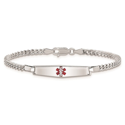 Sterling Silver Rhodium Plated Medical Id Curb Link Bracelet