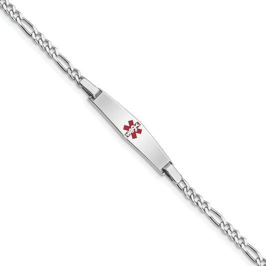 Sterling Silver Rhodium Plated Medical Id Figaro Link Bracelet